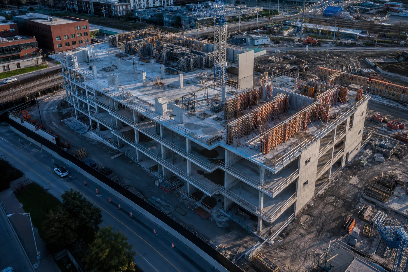 Vue a&eacute;rienne d'un chantier de construction