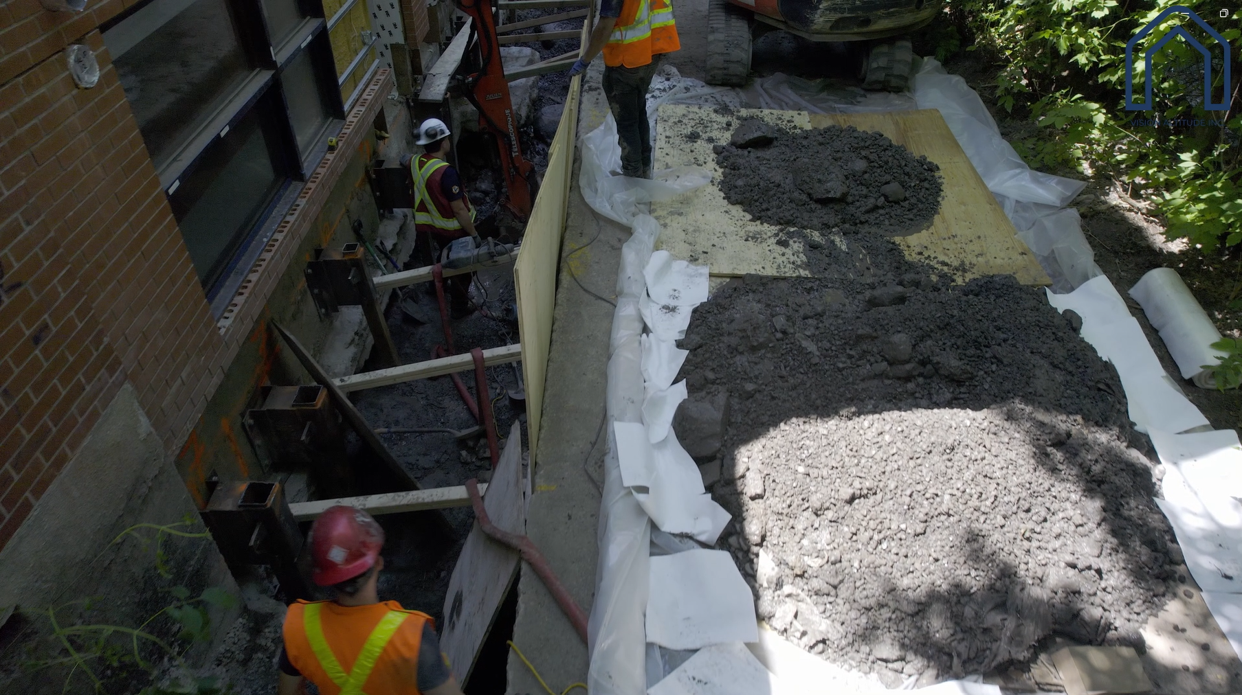 Photographie aérienne d'un chantier commercial à Montréal