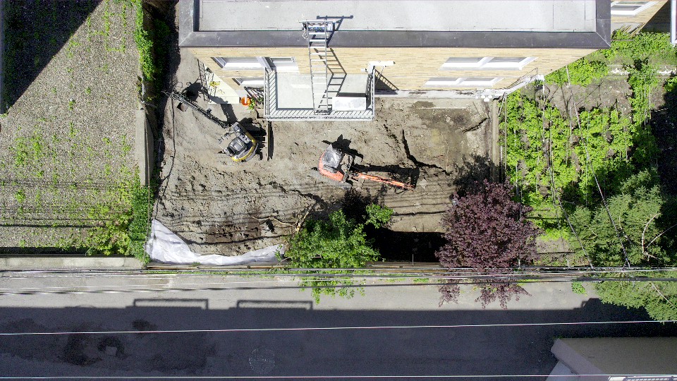 Photographie aérienne d'un chantier commercial à Montréal